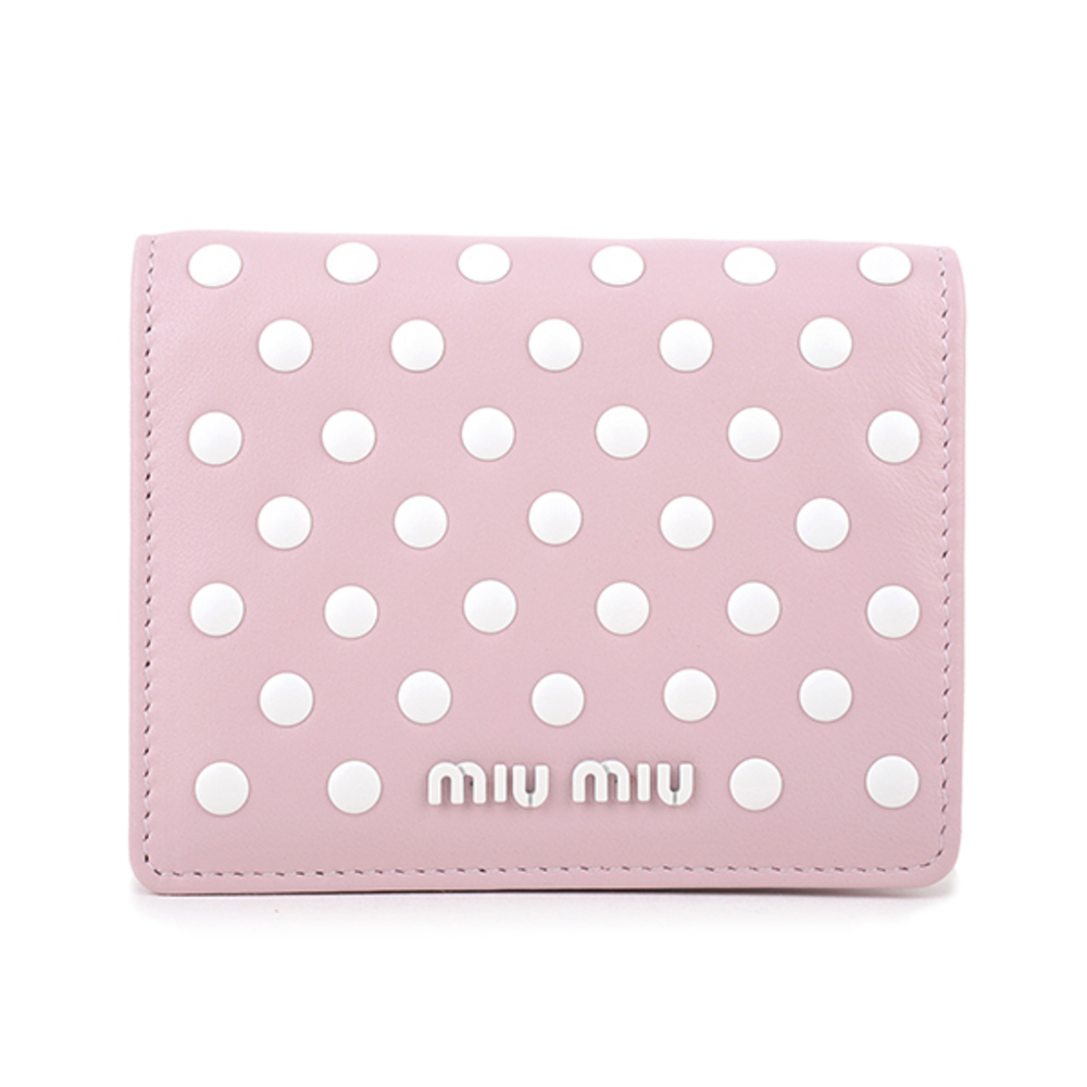 Miu Miu Bifold Wallet Dot Studs Pink White - image 1